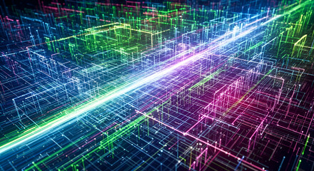 Obraz premium Futuristic Technology Grid with Data Flow