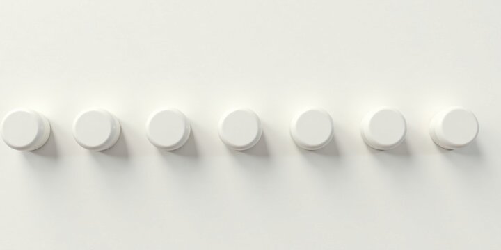 Simple White Cylindrical Objects Arranged in a Row on a White Background