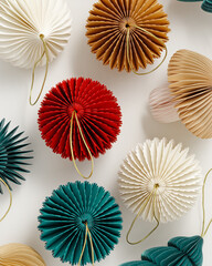 Crafted Christmas Ornaments as holiday pattern, winter seasonal festive vintage paper decor different forms and colors. Happy holidays, Merry Christmas concept, Sustainability and Eco Style