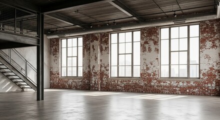 Spacious Industrial Loft Space with Exposed Brick Walls and Large Windows