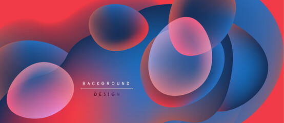 Abstract fluid shapes, vibrant colors blend. Red, blue hues create dynamic background design. Soft gradients, modern aesthetic.