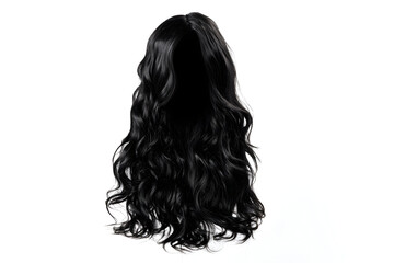 Fototapeta premium A full studio shot of a long curly black wig isolated on a white background with soft lighting used .
