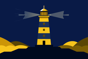 Lighthouse Glowing in Stormy Golden Light Illustration