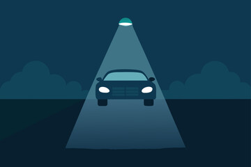 Lone Car Headlights Cutting Through Foggy Night