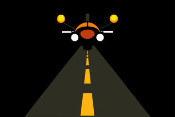 Motorcycle Headlights Glowing on Empty Road Illustration