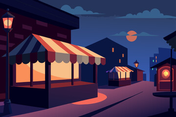 Street Market Glowing in Cinematic Dusk Scene