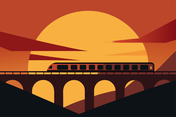 Train Crossing Bridge at Dramatic Golden Hour