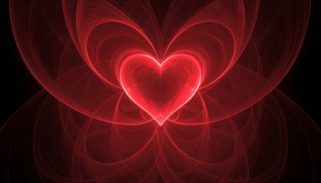 Glowing Red Heart Fractal Art.