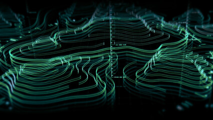 Futuristic Holographic Terrain environment, geomorphology, topography motion graphic user interface head up display screen