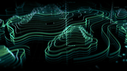 Futuristic Holographic Terrain environment, geomorphology, topography motion graphic user interface head up display screen