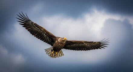 Obraz premium Majestic eagle in flight against cloudy sky wildlife bird freedom