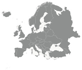 Monochrome europe map vector: simplified geographic overview of european countries