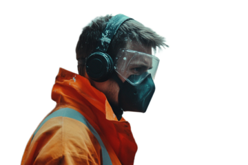 Focused industrial worker wearing safety gear in challenging conditions