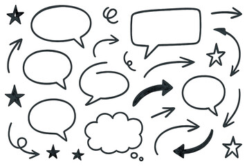 Hand-drawn speech bubbles and arrows vector for creative projects and design ideas