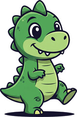 Naklejka premium Cute Green Dinosaur Character