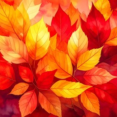 Autumn Leaves Watercolor Painting Closeup