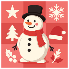 Joyful snowman vector illustration for christmas holiday with festive elements