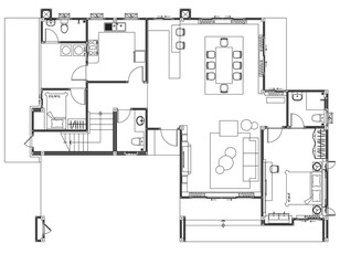 2D Residential Furniture Layout Plan Vector – Living Room, Bedroom, Kitchen