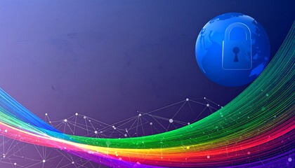 Global cyber security network with secured data and colorful communication paths