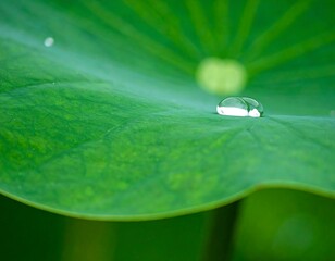 Close-up of a lotus leaf with a water droplet