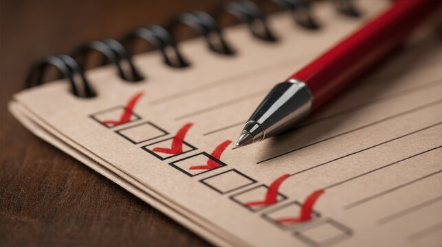 Pen and check list representing organizational skills and strategic planning in business management and project execution