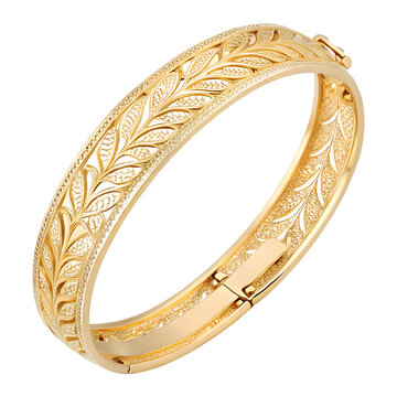 Ornate antique gold bangle bracelet with intricate floral engraving