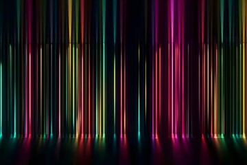 A vertical strip of colorful light on a black background, with numerous lights in the shape of pixel dots.