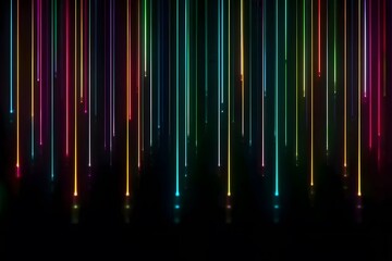 A vertical strip of colorful light on a black background, with numerous lights in the shape of pixel dots.