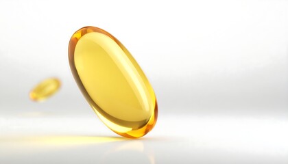 Golden Vitamin Capsule Isolated on White Background.