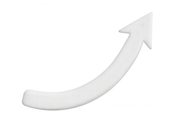 White 3d arrow curving upwards, representing growth, progress, and positive direction, isolated on a transparent background