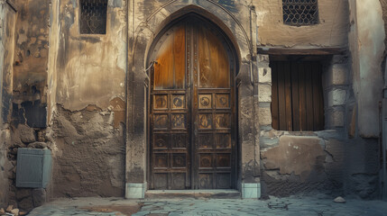 Fototapeta premium old wooden door in ancient city