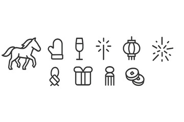 Christmas Icon Set &mdash; Horse, Hoofprint, Ribbon, Sparkler, Lantern, Tassel, Coins, Fireworks