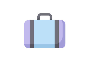 Light Blue Suitcase with Purple and Gray Stripes.
