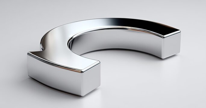 Chrome curved arrow symbol on light background