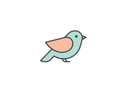 Simple Line Art Illustration of a Cute Little Bird.