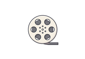 Classic Film Reel Icon: Circular Beige Dark Gray Perforations.