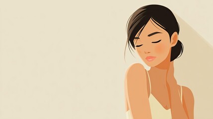 Obraz premium Young beautiful woman scratching herself concept. A serene portrait of a woman enjoying a moment of tranquility.