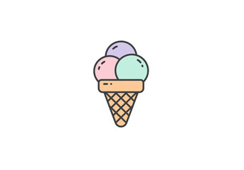 Three-Scoop Ice Cream Cone: Pastel Pink Mint and Lavender Flavors.