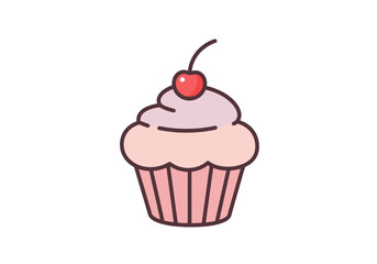 Pink Cupcake with Swirled Frosting and Cherry.