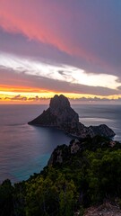 Dramatic sunset over island