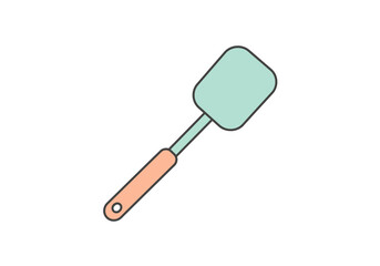 Pastel Green and Orange Kitchen Spatula Icon.