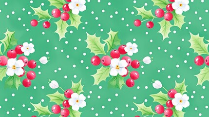 Watercolor holly berries and leaves seamless pattern