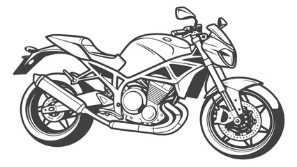 Fototapeta premium Detailed black and white line art illustration of a modern sport motorcycle viewed from the side isolated on a white background