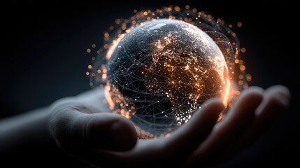 A hand holds a glowing, digital Earth (1)