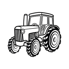 Obraz premium A vibrant black agricultural tractor, a powerful farm vehicle with large wheels, isolated on a clean line art silhouette white background tractor vector line art illustration clipart icon minimalist