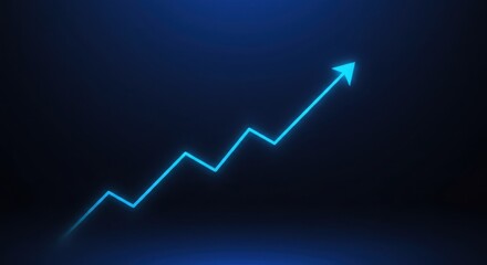 Minimal line graph with sharp upward trend in blue tones, glowing effect