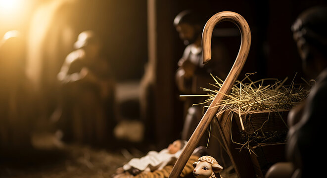 Shepherds with Baby Jesus Nativity Scene Christmas Holiday Warm Glow