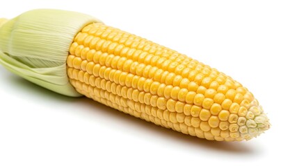 Fresh Corn on the Cob with Pale Green Husk, Isolated on White Background