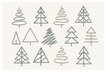 Obraz premium Minimalist christmas trees vector art | abstract festive holiday design collection