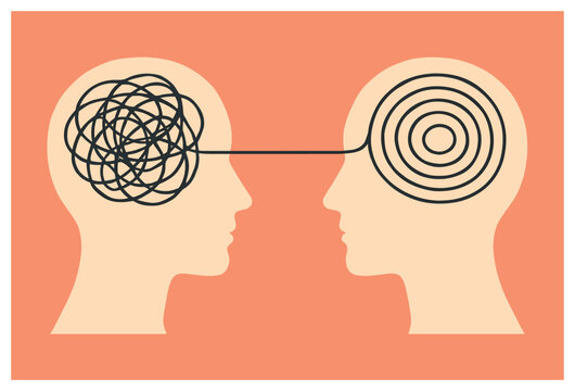 Contrasting minds vector: illustrating complex vs. simple thought processes and communication